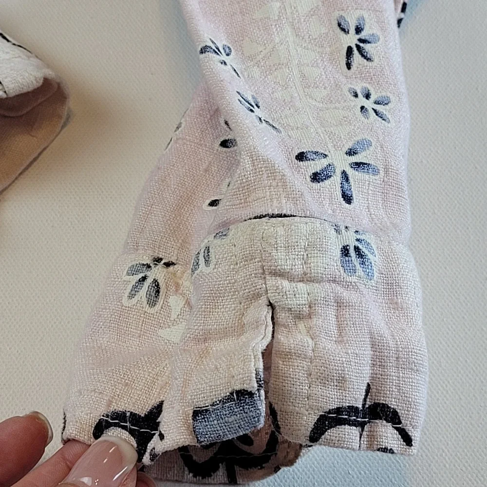 Garson Linen Pant Suit Set Size XS Blue and Cream Elastic Waist Button Top VTG - Picture 3 of 13